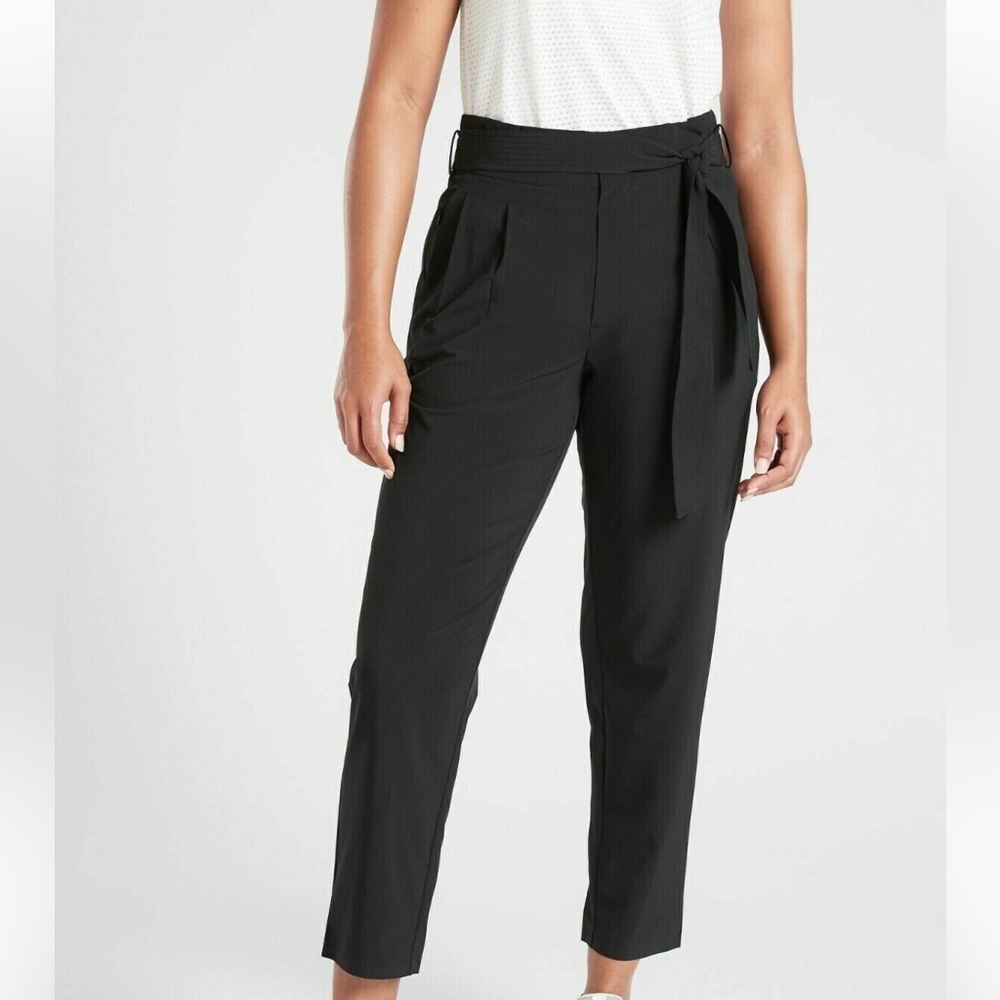 Athleta Skyline Pant II Size 16 Women Black Elastic High Waisted With Tie Belt